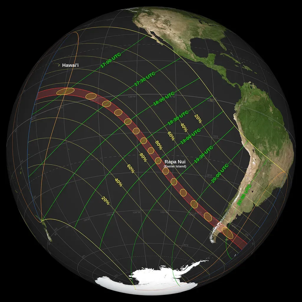 A global map shows the path of the Oct. 2 annular solar eclipse. Image Courtesy of NASA's Scientific Visualization Studio